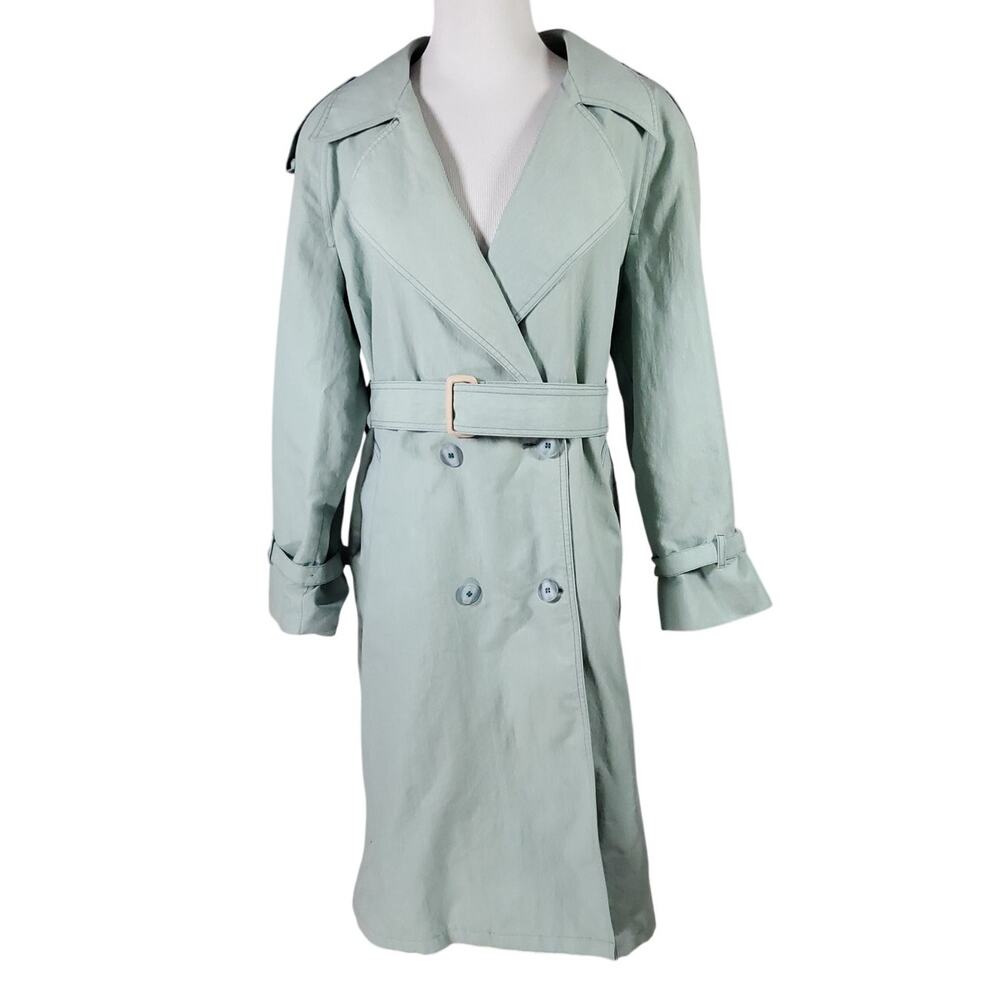 London Fog Green Double Breasted Trench Coat Belted Lined Classic Old Money 8R